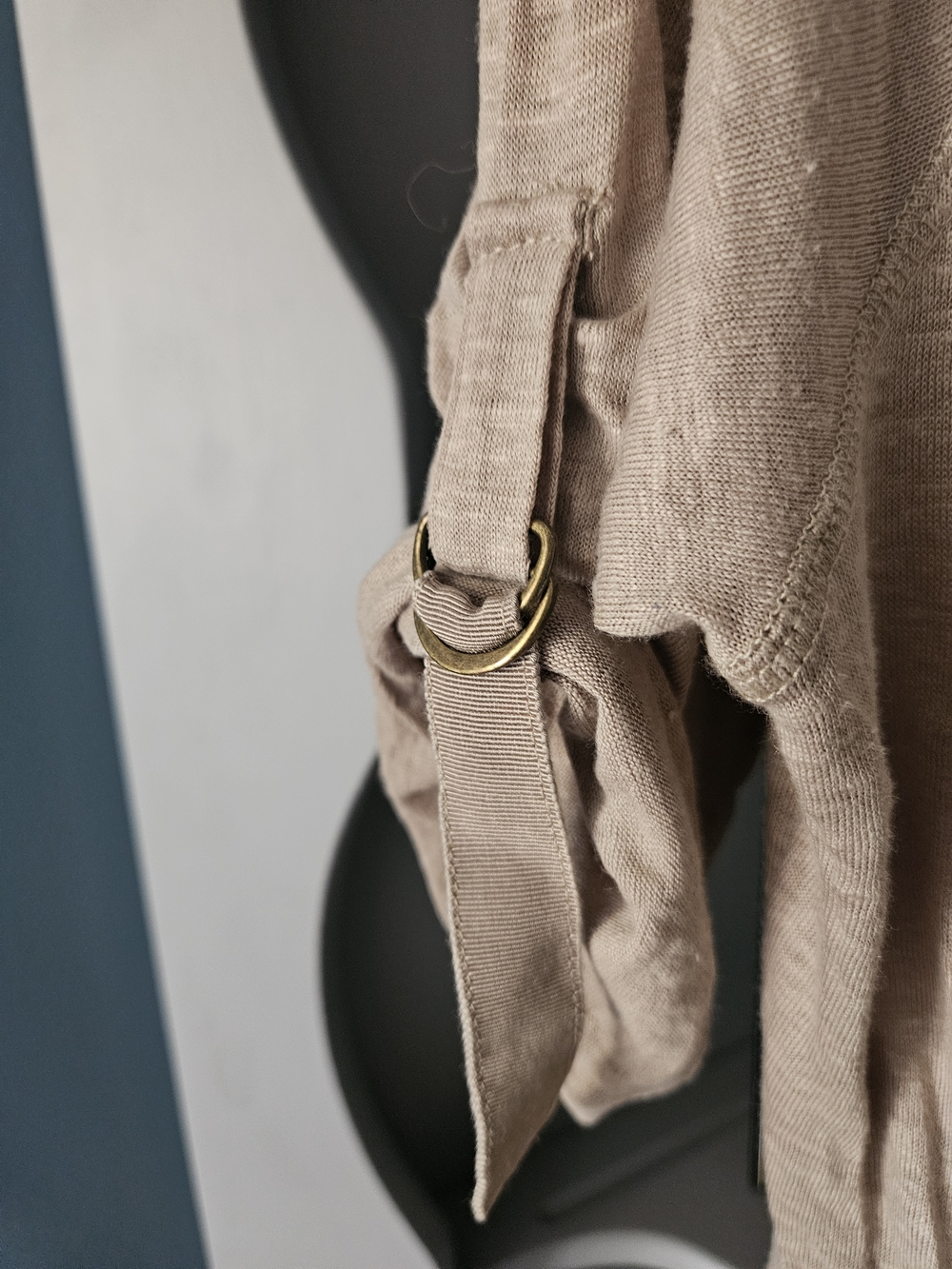 Zip-Up Tan Tunic Dress with Pockets And Drawstring Waist, Size 10. - Picture 5 of 6